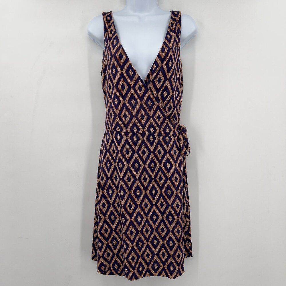 Diane Von Furstenberg Plus Vintage Geometric Print Silk Wrap Dress Size 14